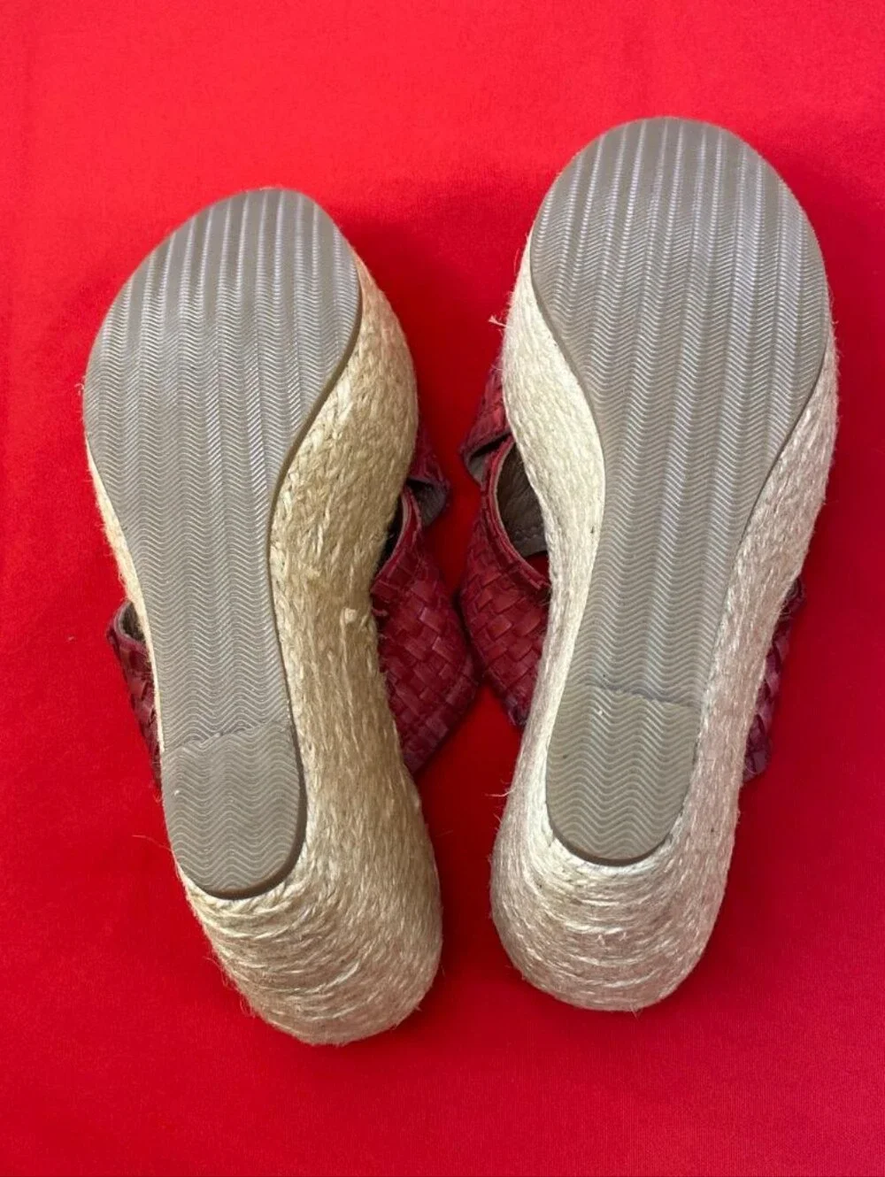 Vintage Foundry Co Lorie Red Woven Leather Platform Wedge Sandal 8.5